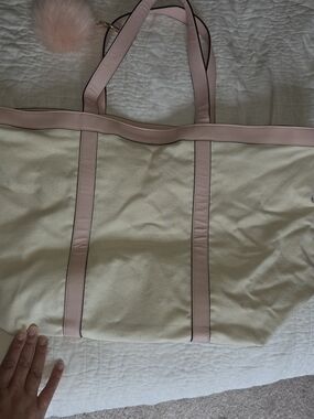 Victoria's Secret Cream Tote with Light Pink Trim